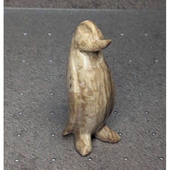 Unique Hand Carved Polished Marble Stone Penguin Figurine 5.75" High - Picture 1 of 6